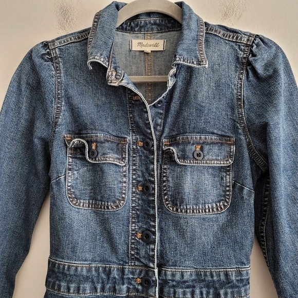 Madewell Women's 0 Denim Long-Sleeve Romper in Vasey Wash AL731 - Picture 5 of 16